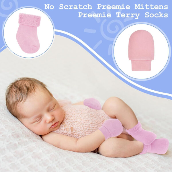 6 Pack Preemie Mittens and Socks Set Newborn Baby Mittens and Socks Set No Scratch Preemie Gloves Cotton for Boys Girls