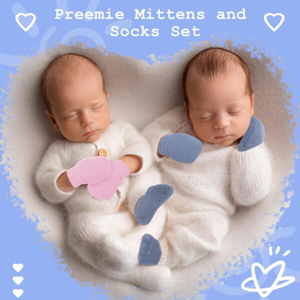 6 Pack Preemie Mittens and Socks Set Newborn Baby Mittens and Socks Set No Scratch Preemie Gloves Cotton for Boys Girls