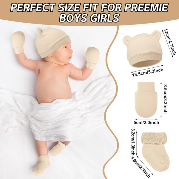 Geyoga 8 Pack Preemie Hats, Mittens and Socks Set - Cotton Preemie Caps, No Scratch Mittens, Warm Terry Socks for Baby Gifts