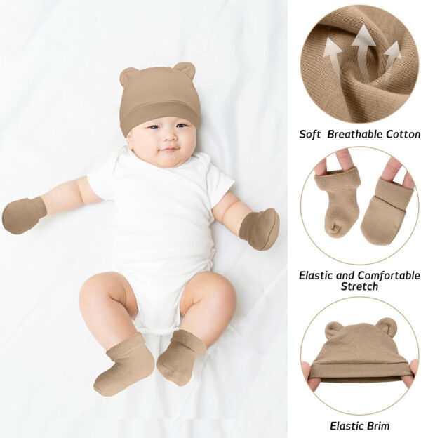 Geyoga 8 Pack Preemie Hats, Mittens and Socks Set - Cotton Preemie Caps, No Scratch Mittens, Warm Terry Socks for Baby Gifts