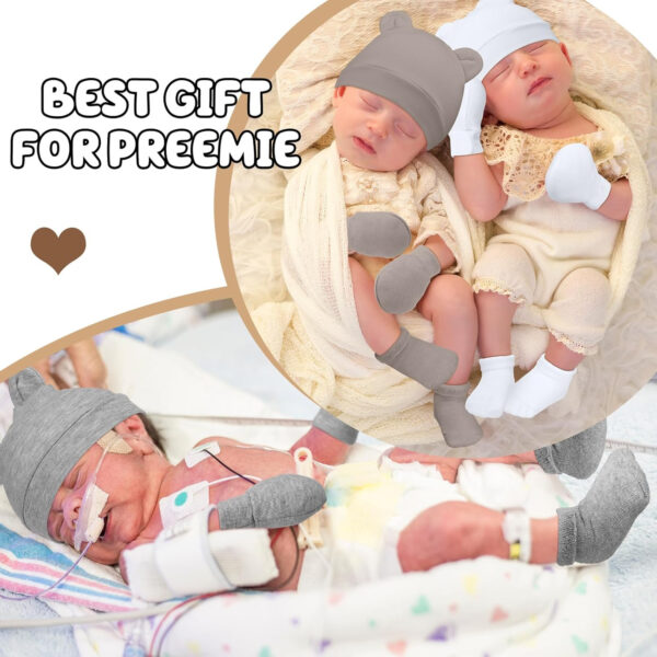 Geyoga 8 Pack Preemie Hats, Mittens and Socks Set - Cotton Preemie Caps, No Scratch Mittens, Warm Terry Socks for Baby Gifts