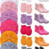 Leumoi 18 Pieces Newborn Baby No Scratch Mittens and Socks Sets Gloves Baby Turban Knot Hats Non-Slip Grip Ankle Socks for Baby Girls,Multicolor,Medium
