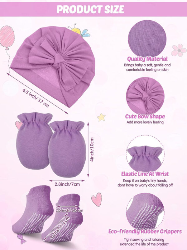 Leumoi 18 Pieces Newborn Baby No Scratch Mittens and Socks Sets Gloves Baby Turban Knot Hats Non-Slip Grip Ankle Socks for Baby Girls,Multicolor,Medium