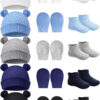 Geyoga Newborn Baby Hat Bear Ears Mittens and Socks Set for 0-6 Month