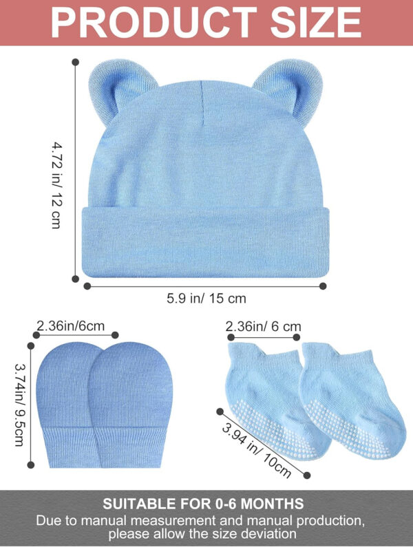 Geyoga Newborn Baby Hat Bear Ears Mittens and Socks Set for 0-6 Month