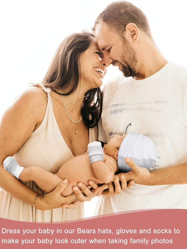 Geyoga Newborn Baby Hat Bear Ears Mittens and Socks Set for 0-6 Month