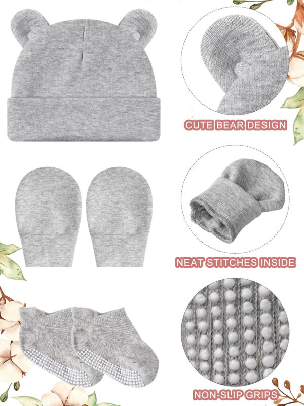 Geyoga Newborn Baby Hat Bear Ears Mittens and Socks Set for 0-6 Month
