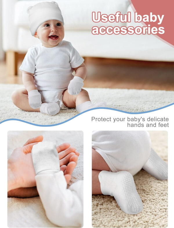 Geyoga Newborn Baby Hat Bear Ears Mittens and Socks Set for 0-6 Month