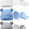 Geyoga Newborn Baby Hat Bear Ears Mittens and Socks Set for 0-6 Month