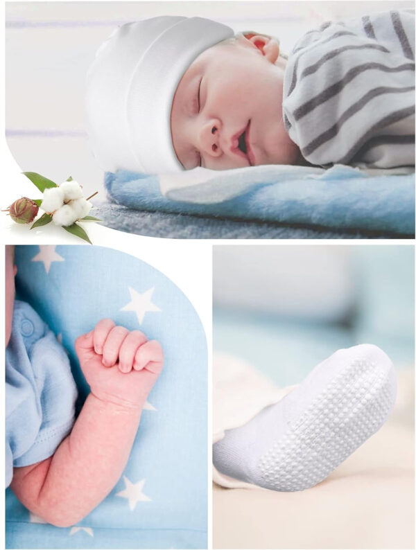 Geyoga Newborn Baby Hat Bear Ears Mittens and Socks Set for 0-6 Month