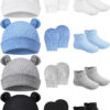Geyoga Newborn Baby Hat Bear Ears Mittens and Socks Set for 0-6 Month