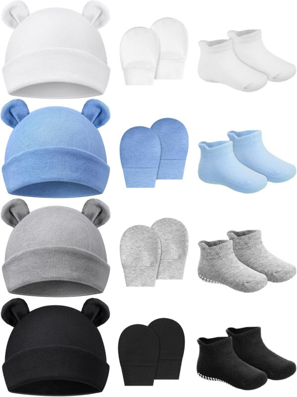 Geyoga Newborn Baby Hat Bear Ears Mittens and Socks Set for 0-6 Month