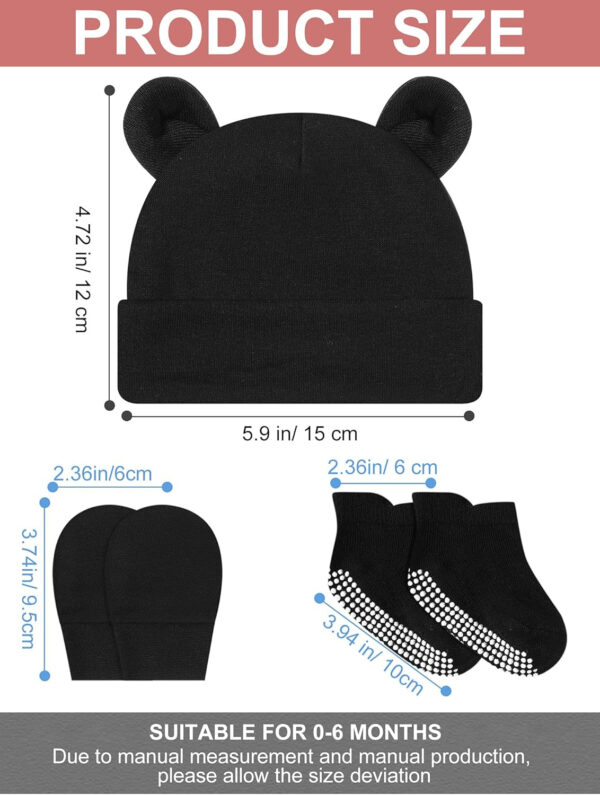 Geyoga Newborn Baby Hat Bear Ears Mittens and Socks Set for 0-6 Month