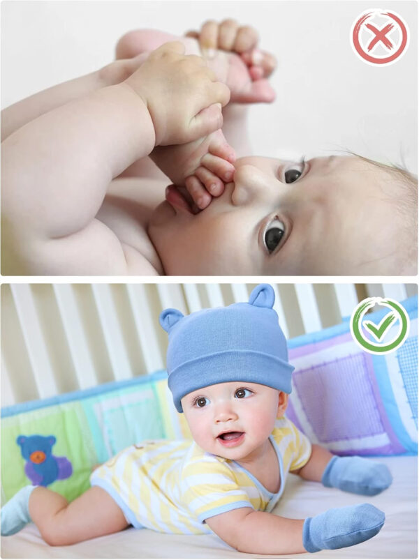 Geyoga Newborn Baby Hat Bear Ears Mittens and Socks Set for 0-6 Month