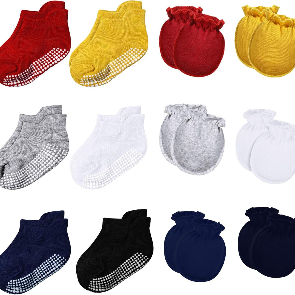 SATINIOR 12 Pairs Newborn Baby Mittens and Socks Set Baby Mittens No Scratch Cotton Gloves Non Slip Ankle Socks 0-6 Months