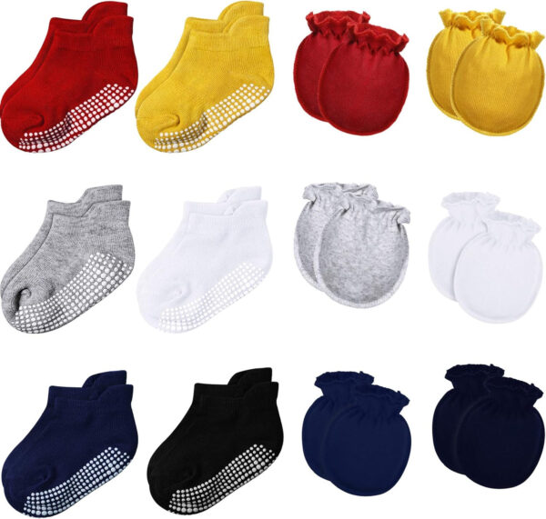 688aeae0467c7c300489e0e50ce9cafc1e393fe6e6236900eba05.jpg SATINIOR 12 Pairs Newborn Baby Mittens and Socks Set Baby Mittens No Scratch Cotton Gloves Non Slip Ankle Socks 0-6 Months