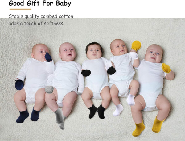 688aeaeb4060978ee9ff855a0f2c5bdf04e7e6045e2c2a5ee92c6.jpg SATINIOR 12 Pairs Newborn Baby Mittens and Socks Set Baby Mittens No Scratch Cotton Gloves Non Slip Ankle Socks 0-6 Months