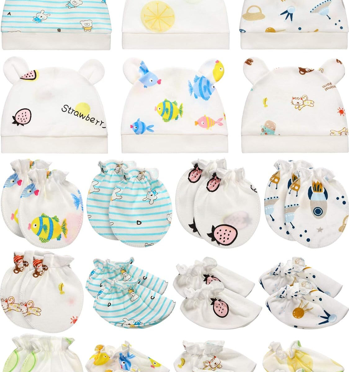 688aeb0ac4c54fa6cc395f1a357a6245b5b5a9ffe83f97bd7ea2a.jpg Geyoga 18 Pcs Baby Hats Mittens and Socks Set Newborn Mittens No Scratch Baby Hats and Newborn Socks for 0-6 Months