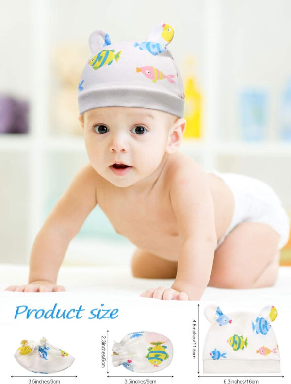 Geyoga 18 Pcs Baby Hats Mittens and Socks Set Newborn Mittens No Scratch Baby Hats and Newborn Socks for 0-6 Months