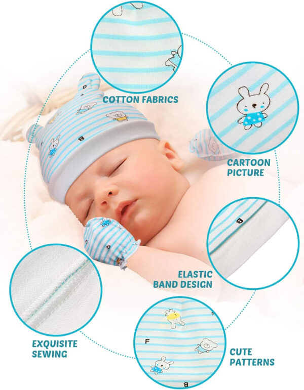 Geyoga 18 Pcs Baby Hats Mittens and Socks Set Newborn Mittens No Scratch Baby Hats and Newborn Socks for 0-6 Months