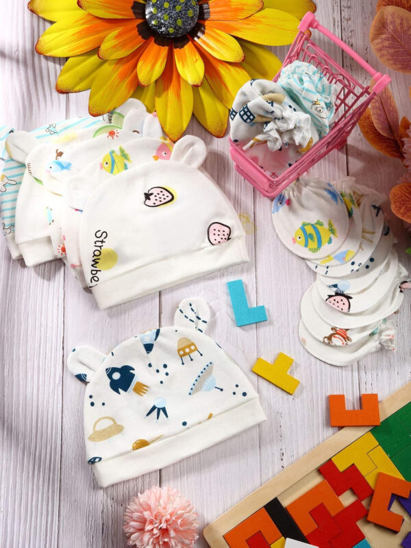 Geyoga 18 Pcs Baby Hats Mittens and Socks Set Newborn Mittens No Scratch Baby Hats and Newborn Socks for 0-6 Months