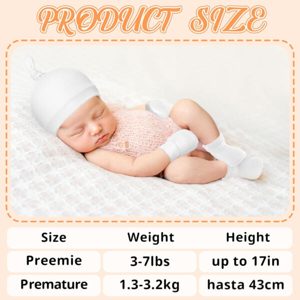 Ramede 4 Pack Preemie Hats Mitten and Socks Set Cotton Preemie Cap No Scratch Mittens Warm Terry Socks for Girls Boys