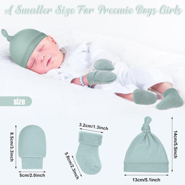 Ramede 4 Pack Preemie Hats Mitten and Socks Set Cotton Preemie Cap No Scratch Mittens Warm Terry Socks for Girls Boys