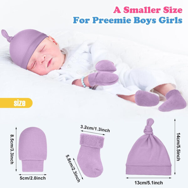 Ramede 4 Pack Preemie Hats Mitten and Socks Set Cotton Preemie Cap No Scratch Mittens Warm Terry Socks for Girls Boys