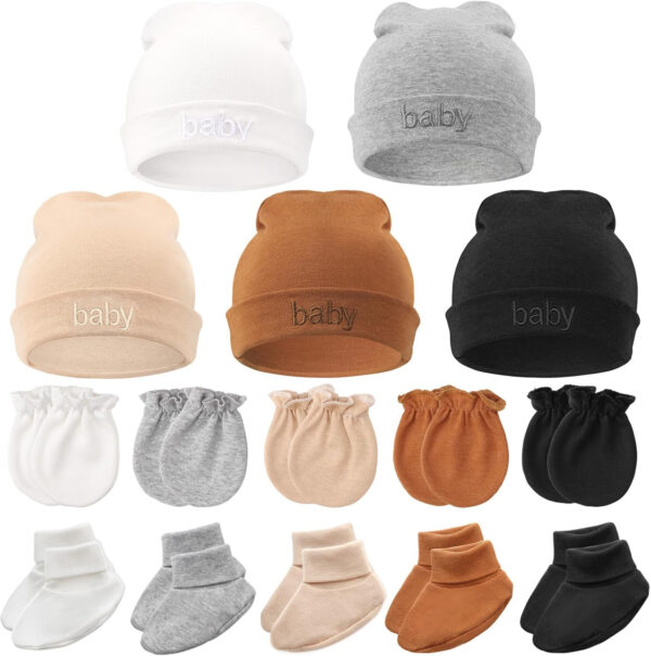 688aeb5c7fb22f455a1ccb77e95c11c87f83072b899a69dfdcc74.jpg BQUBO Newborn Baby Hat Mittens Socks Set Infant Cotton Beanie Gloves Thick Warm Socks for 0-6 Months Boys Girls