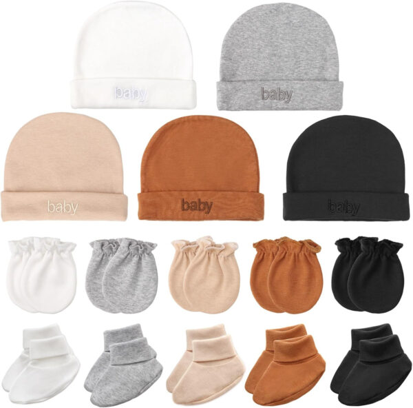 688aeb6cef67e2306741d7a15a6a84a09e5397ea46f2e30b8b64c.jpg BQUBO Newborn Baby Hat Mittens Socks Set Infant Cotton Beanie Gloves Thick Warm Socks for 0-6 Months Boys Girls
