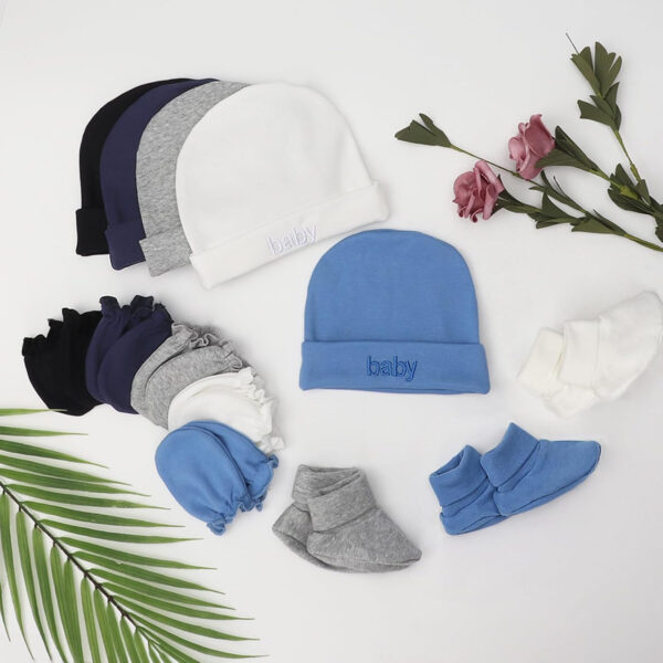 688aeb723cf32b5723ddd98342515320ad2bd7f66f4a6754cc1b5.jpg BQUBO Newborn Baby Hat Mittens Socks Set Infant Cotton Beanie Gloves Thick Warm Socks for 0-6 Months Boys Girls