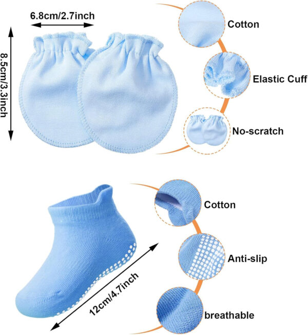 4 Sets Newborn Baby Hat and Mittens Toddler Beanie Cap Non Slip Socks for 0-6 Months