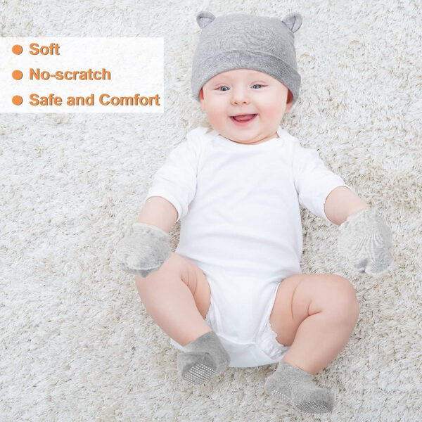 4 Sets Newborn Baby Hat and Mittens Toddler Beanie Cap Non Slip Socks for 0-6 Months