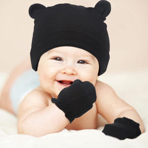 4 Sets Newborn Baby Hat and Mittens Toddler Beanie Cap Non Slip Socks for 0-6 Months