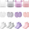 4 Sets Newborn Baby Hat and Mittens Toddler Beanie Cap Non Slip Socks for 0-6 Months