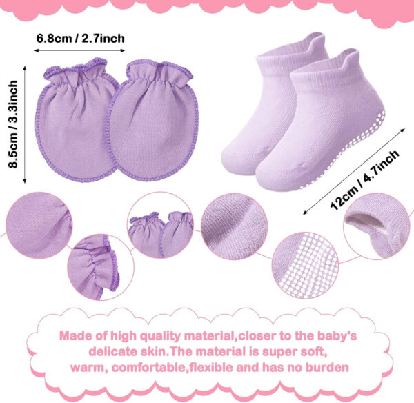 4 Sets Newborn Baby Hat and Mittens Toddler Beanie Cap Non Slip Socks for 0-6 Months