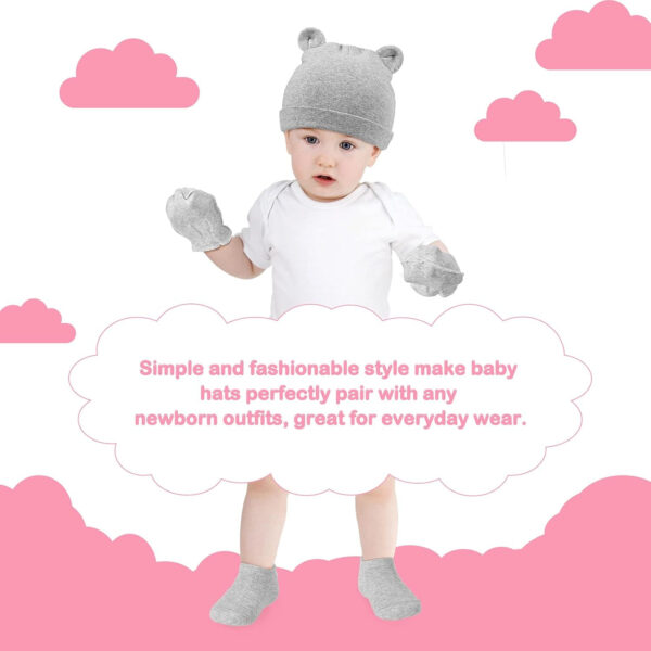 4 Sets Newborn Baby Hat and Mittens Toddler Beanie Cap Non Slip Socks for 0-6 Months