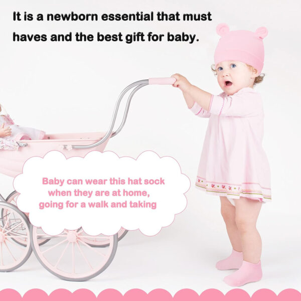 4 Sets Newborn Baby Hat and Mittens Toddler Beanie Cap Non Slip Socks for 0-6 Months