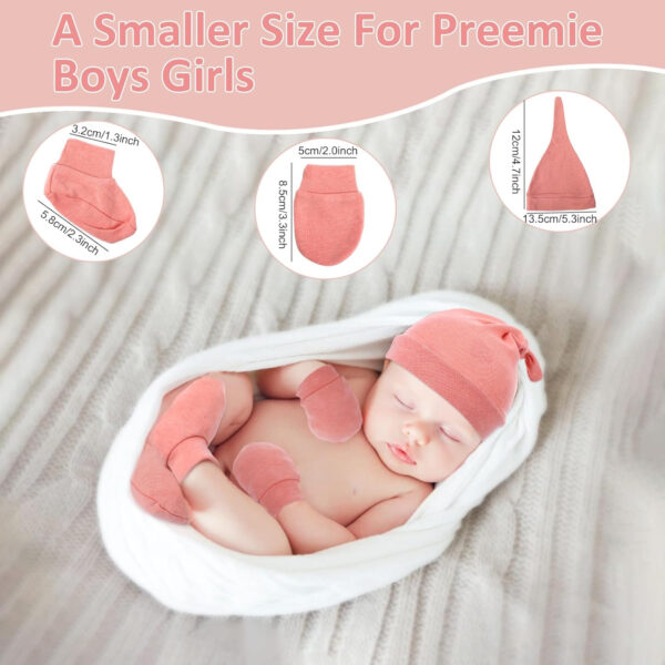 4pcs Preemie Baby Hats and Mittens Set, Socks Mittens for Newborn Baby Girls Boys, Newborn Mitten No Scratch Cotton Gloves Caps for 0-6 Months Beanies Infant Hats Hospital Warm Premature Clothes