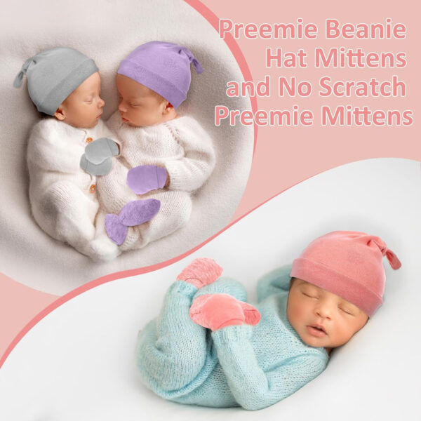 4pcs Preemie Baby Hats and Mittens Set, Socks Mittens for Newborn Baby Girls Boys, Newborn Mitten No Scratch Cotton Gloves Caps for 0-6 Months Beanies Infant Hats Hospital Warm Premature Clothes