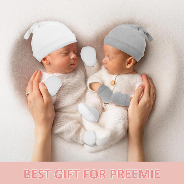 4pcs Preemie Baby Hats and Mittens Set, Socks Mittens for Newborn Baby Girls Boys, Newborn Mitten No Scratch Cotton Gloves Caps for 0-6 Months Beanies Infant Hats Hospital Warm Premature Clothes