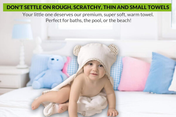 688af10f3cb269633a3d6f584dac0a243e1db1cf63d5e1b40fc72.jpg Channing & Yates Premium Organic Baby Towel Set - Soft Viscose Bamboo Hooded Towel & Washcloth - Girl & Boy Bath Essentials (Beige/White)