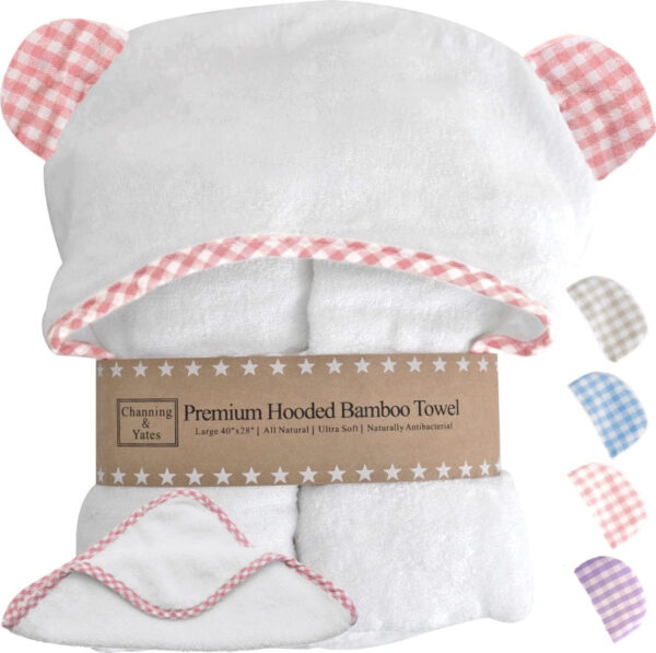 688af110577d00ed42b8ebe83a8cf93164f444107e63d2e6c8610.jpg Channing & Yates Premium Organic Baby Towel Set - Soft Viscose Bamboo Hooded Towel & Washcloth - Girl & Boy Bath Essentials (Beige/White)