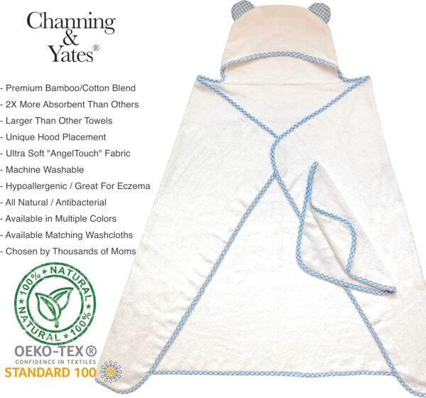 688af115b408e89bacd759f57d9e9c9f566f7ff88cc7f03cde99b.jpg Channing & Yates Premium Organic Baby Towel Set - Soft Viscose Bamboo Hooded Towel & Washcloth - Girl & Boy Bath Essentials (Beige/White)