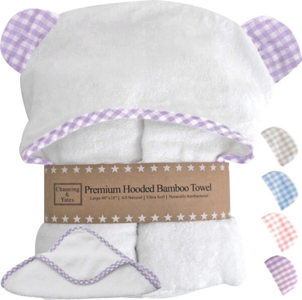 688af11c31fc93f213510d7a6a1c66c578033be3f7ebd5c65593f.jpg Channing & Yates Premium Organic Baby Towel Set - Soft Viscose Bamboo Hooded Towel & Washcloth - Girl & Boy Bath Essentials (Beige/White)