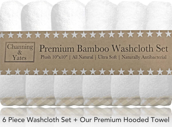 688af127e5e13702d773208778d774bd921a9fd0a08571ffd4885.jpg Channing & Yates Premium Organic Baby Towel Set - Soft Viscose Bamboo Hooded Towel & Washcloth - Girl & Boy Bath Essentials (Beige/White)