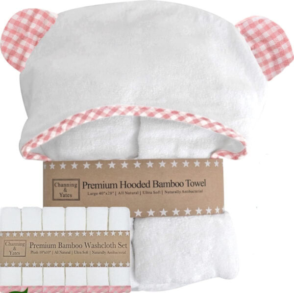 688af12a4da6dc40115c713056de9123227783799f1e29253884b.jpg Channing & Yates Premium Organic Baby Towel Set - Soft Viscose Bamboo Hooded Towel & Washcloth - Girl & Boy Bath Essentials (Beige/White)