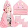 688af156d2ca80c964b5d83036c81641fcd0fcab25b91ab91960c.jpg 4 PCS Hooded Baby Towels, Absorbent Baby Bath Towel, Soft Baby Towels and 3 PCS Baby Washcloths for Newborns, Toddlers, and Kids, 32x32 in Baby Towel with Hood for Boy and Girl (Pink Kittens)