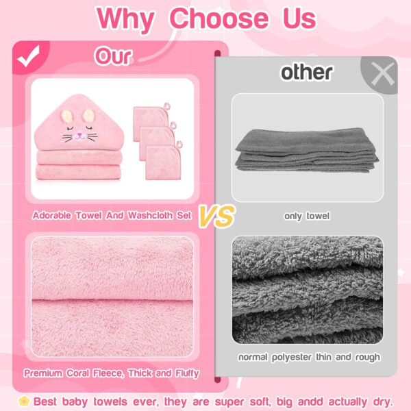 688af15963eec4be9a4f9f83976acb824ff97a7fb6bee8d4fb5e5.jpg 4 PCS Hooded Baby Towels, Absorbent Baby Bath Towel, Soft Baby Towels and 3 PCS Baby Washcloths for Newborns, Toddlers, and Kids, 32x32 in Baby Towel with Hood for Boy and Girl (Pink Kittens)