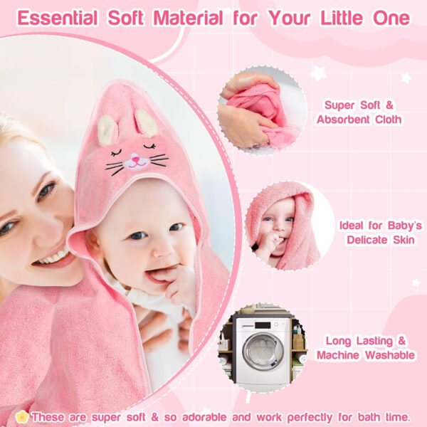 688af15aa6814586f3507e11aa6f574c5d74fa4b3f2090bd569ce.jpg 4 PCS Hooded Baby Towels, Absorbent Baby Bath Towel, Soft Baby Towels and 3 PCS Baby Washcloths for Newborns, Toddlers, and Kids, 32x32 in Baby Towel with Hood for Boy and Girl (Pink Kittens)